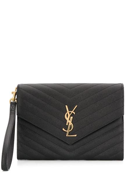 ysl monogram clutch in black|farfetch ysl clutch.